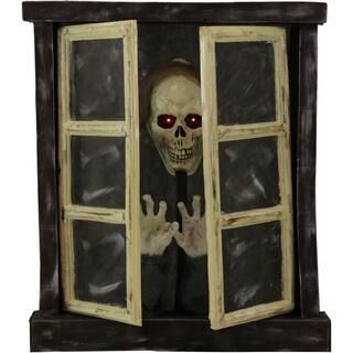 33 in. Battery Operated Animated Window Skeleton with Flashing Red Eyes Halloween Prop | The Home Depot
