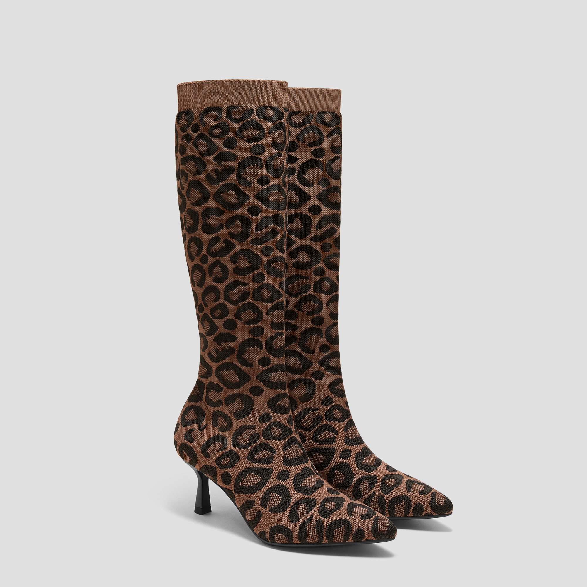 VIVAIA Pointed-Toe Knee-High Heel Boots (Abby)|BROWN LEOPARD|EU 39 | VIVAIA