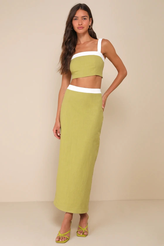 Elian Green and White Color Block Maxi Skirt | Lulus