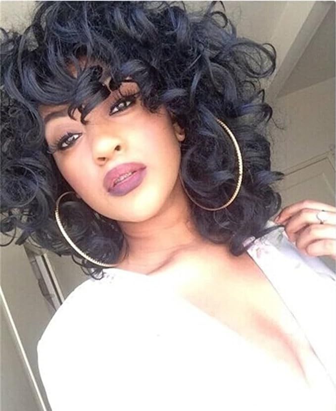 ELIM Short Curly Kinky Wigs for Black Women Fluffy Wavy Black Synthetic Hair Wig Natural Looking ... | Amazon (US)