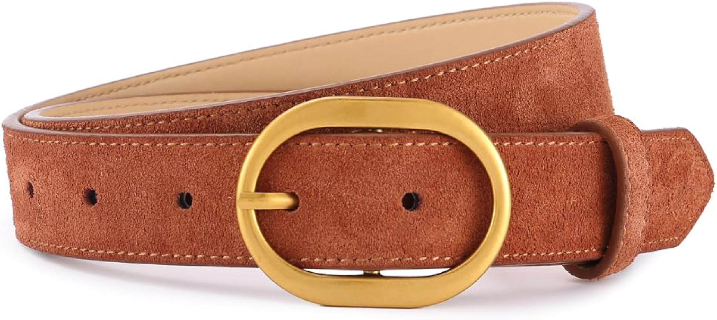 Women's Suede Belt Casual Genuine Leather Jeans Belts Gold Buckle Elegant Waist Dress Belts | Amazon (US)