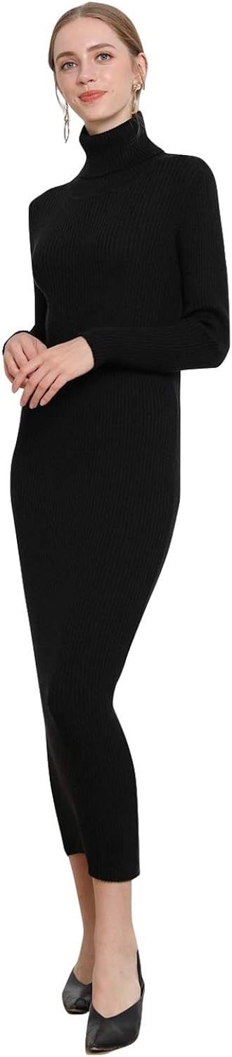 Women Long Sleeve Mock Neck midi Dress Ribbed Knit fit and Flare Maxi Sweater Dress | Amazon (US)