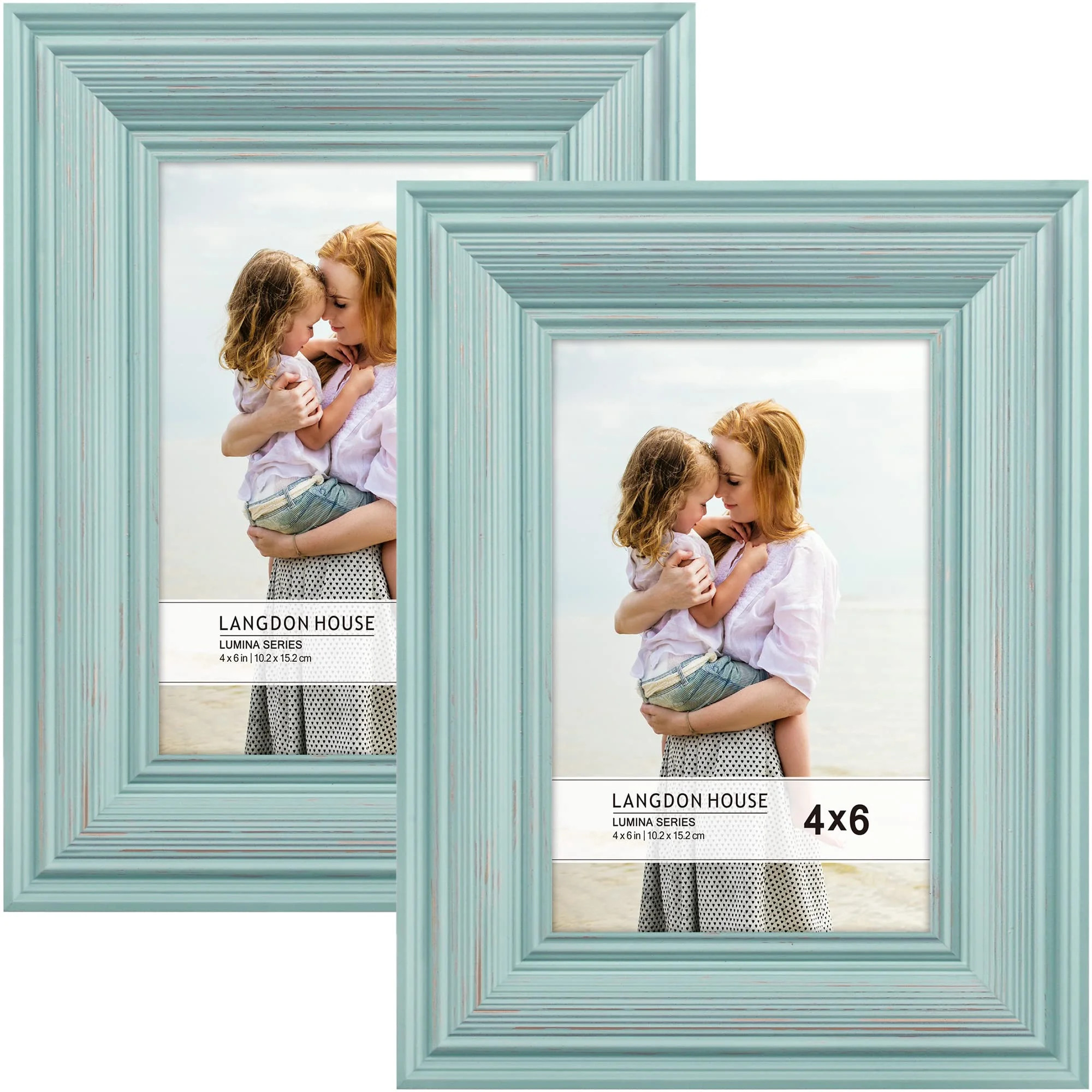 Langdon House 4x6 Eggshell Blue Real Wood Picture Frames with Gold Accents, 2 Pack, Lumina Collec... | Walmart (US)
