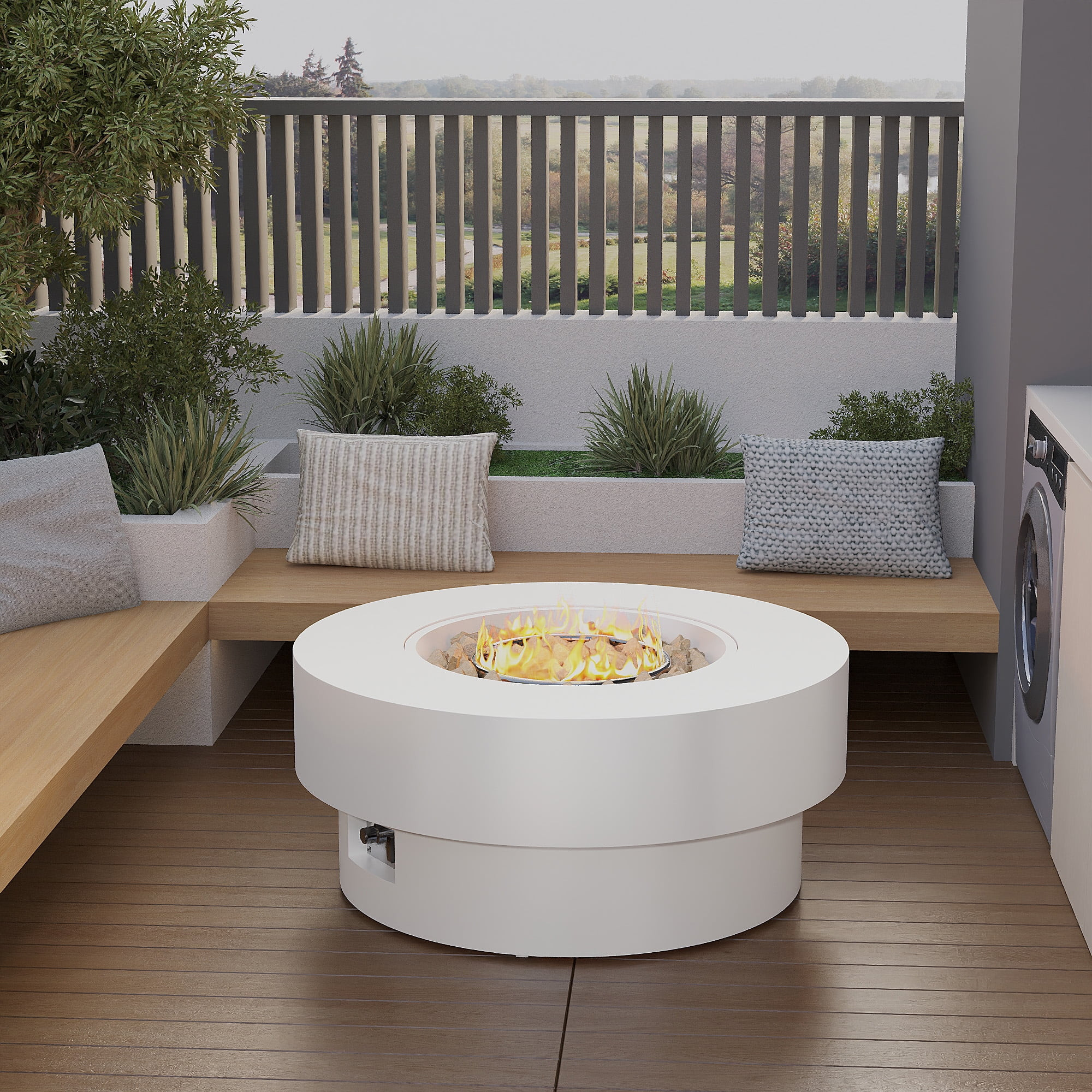 HongTaoK 32.5" Round Propane Fire Pit 50K BTU, Eco-Friendly, Clean Burning with Lava Rock, White | Walmart (US)