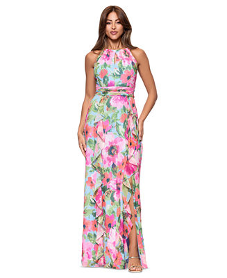 XSCAPE Petite Floral-Print Ruffled Gown - Macy's | Macy's