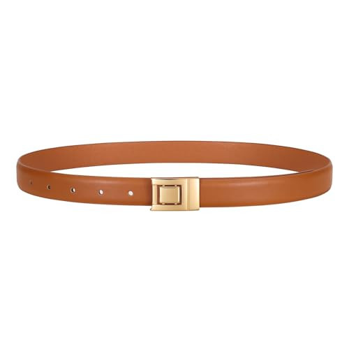 XZQTIVE Women Leather Belt for Jeans Pants Dress Fashion Ladies Waist Belt with Gold Buckle, Brown(Fit Waist Size 30"-35") | Amazon (US)
