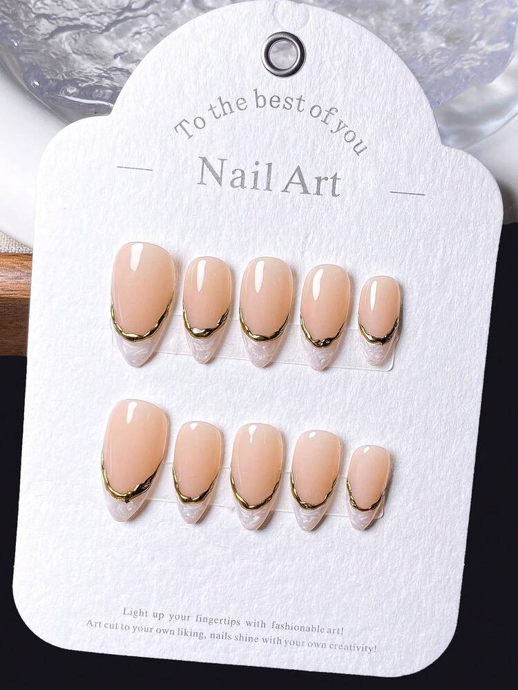 £3.65£4.50-18%10Pcs Y2K Vine Pattern Metal Wrapped With Pearls Elegant French Tips Press-On Nai... | SHEIN