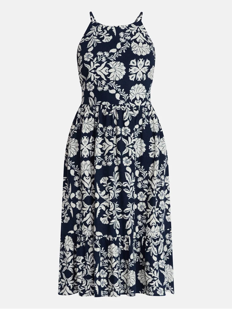 Time and Tru Women's Linen Blend Lace Up Halter Dress, Sizes XS-XXXL | Walmart (US)