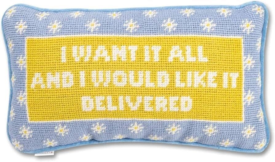 FURBISH Handmade Needlepoint Decorative Throw Pillow - I Want it All - 8" x 14" - Small Embroider... | Amazon (US)