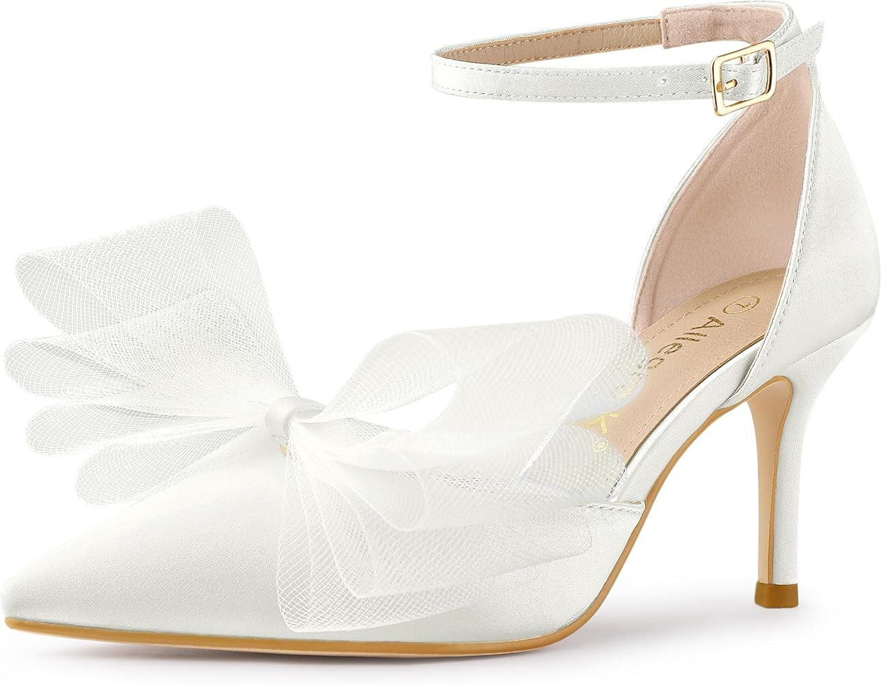 Allegra K Women's Bow Tie Ankle Strap Stiletto High Heels Pumps | Amazon (US)