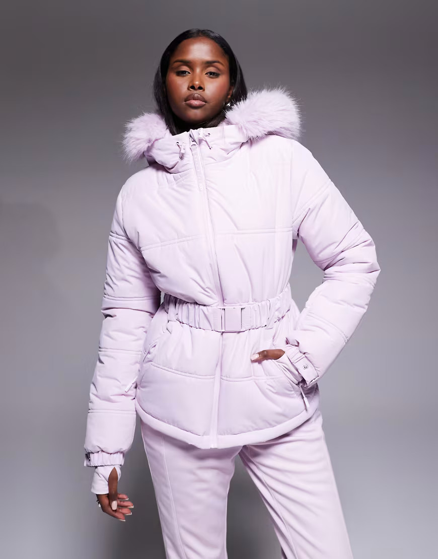 ASOS 4505 Ski - Icon - Giacca da sci idrorepellente e isolante rosa con cintura | ASOS (Global)