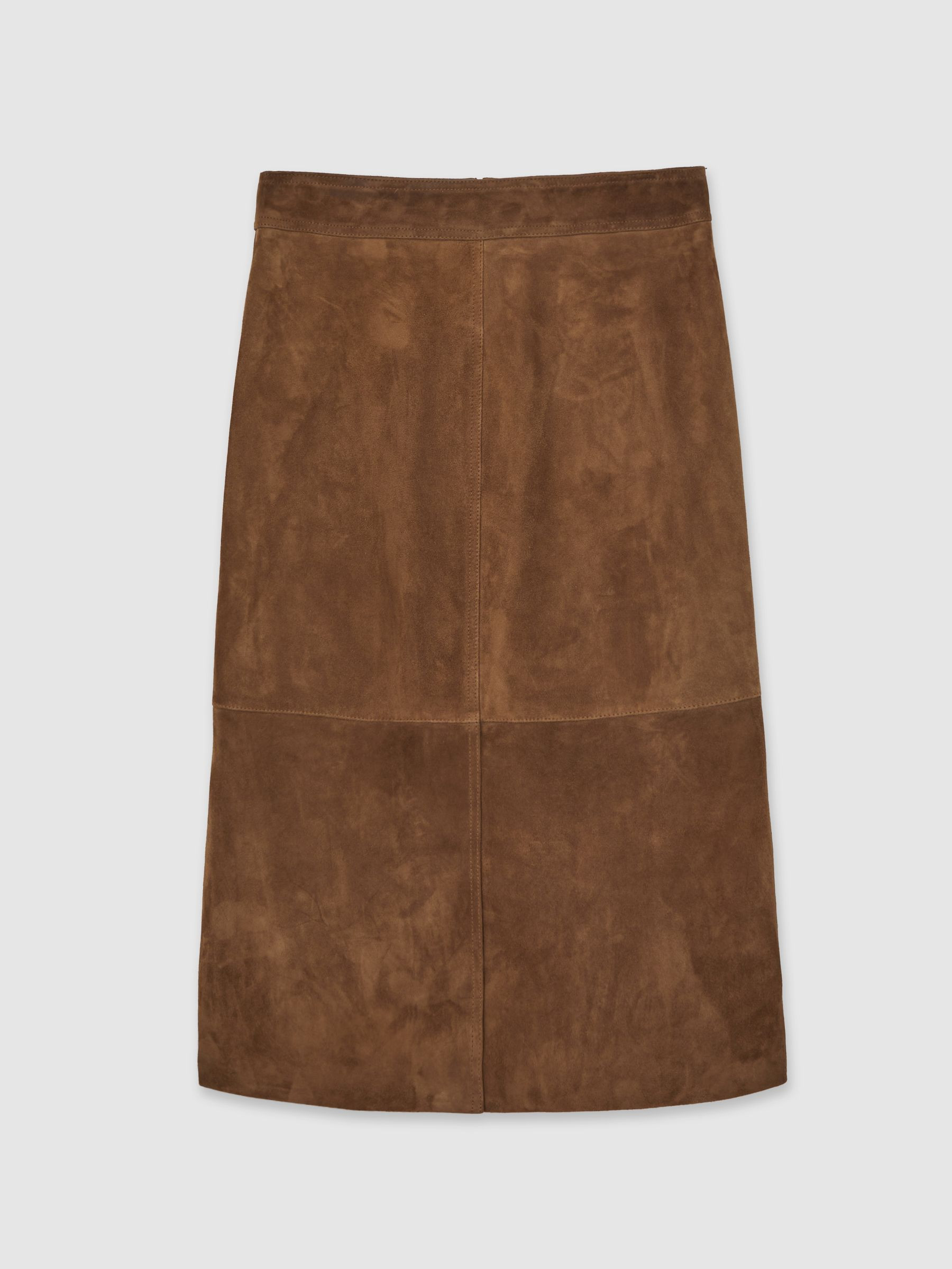 Reiss Suede Straight-Fit Midi Skirt in Tan Brown | REISS | Reiss US