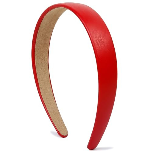 Red Headbands for Women 1 Inch Wide Thick Red Hairband Faux Leather Headband for Women and Girls Fashion Plastic Hard Head Band Solid Colors | Amazon (US)