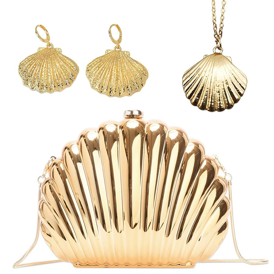 JeVenis Gold Seashell Clutch Transparent Chain Bag Purse Summer Beach Evening Bag Shoulder Handba... | Amazon (CA)