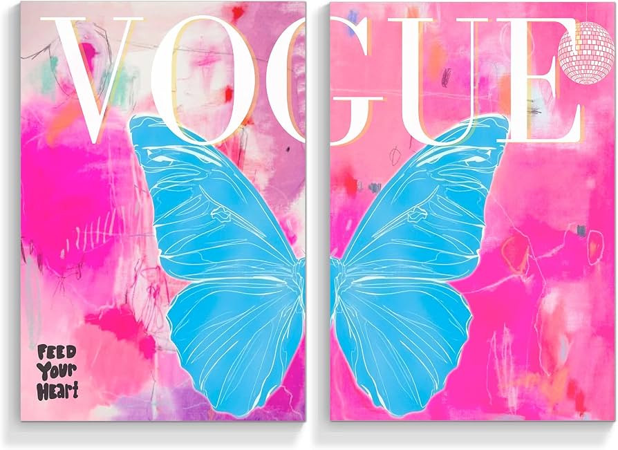 TACRIG 2 Piece Trendy Preppy Blue Butterfly Canvas Wall Art - Pink Vogue Pictures Posters for Gir... | Amazon (US)