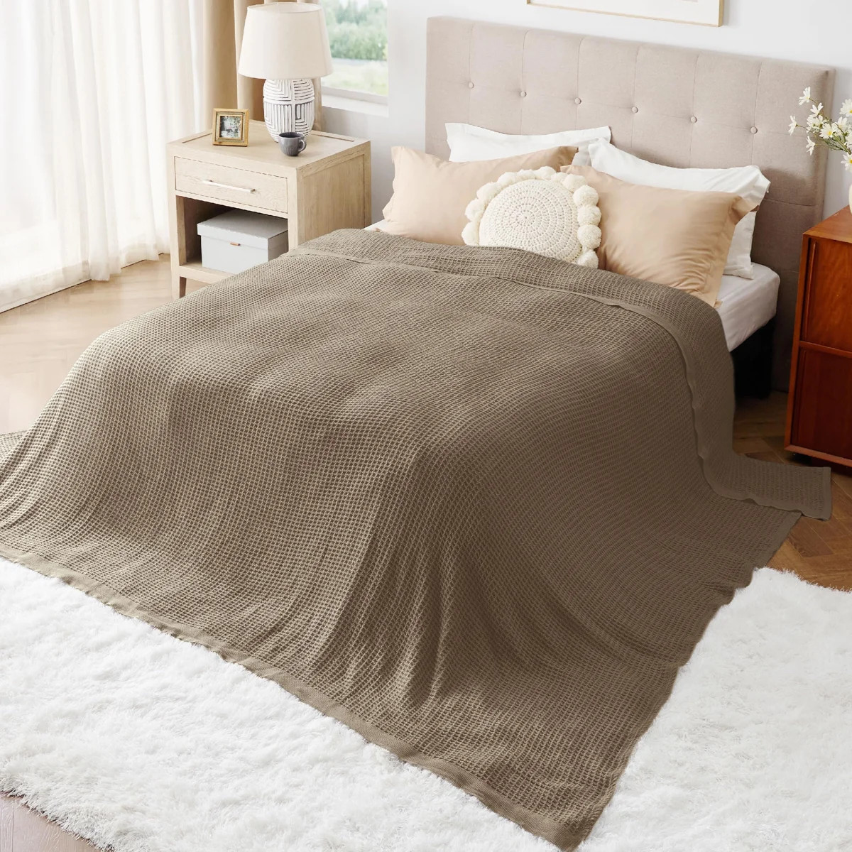 Bedsure 406gsm 100% Cotton Blanket Breathable Waffle Weave Throw Blanket GentleSoft\u2122\ufe0f | Wayfair North America