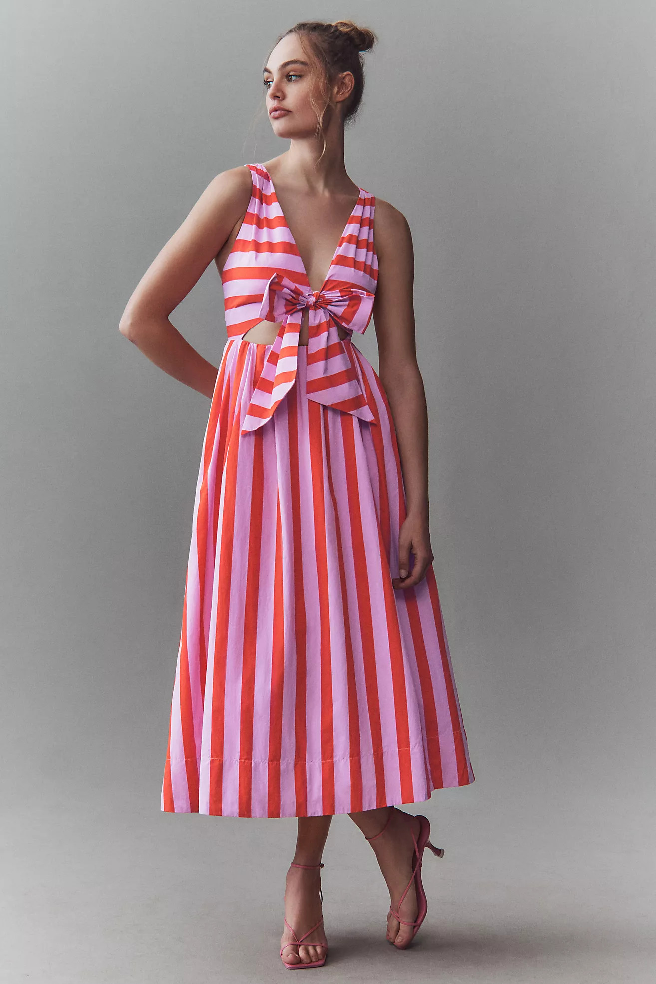 BHLDN Madeline Sleeveless V-Neck Cutout A-Line Taffeta Midi Dress | Anthropologie (US)