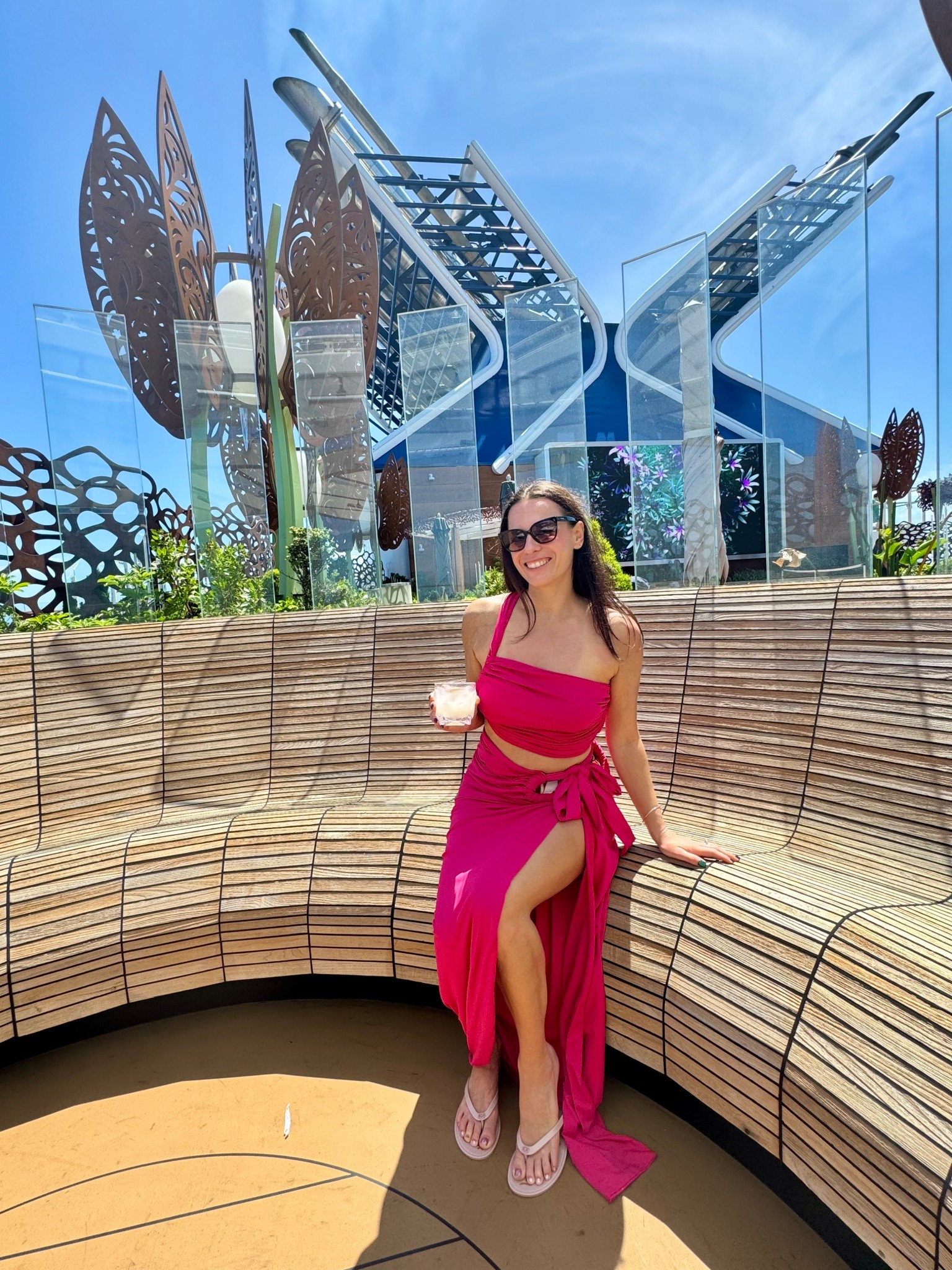 Lunch with a view hits different at sea. 🩷 Sipping, sailing, and serving looks in the Rooftop Garden in the Bahamas Wrap set. Because vacation style should always be effortless, elevated, and a little extra. 

#LTKootd #LTKTravel #LTKSwim