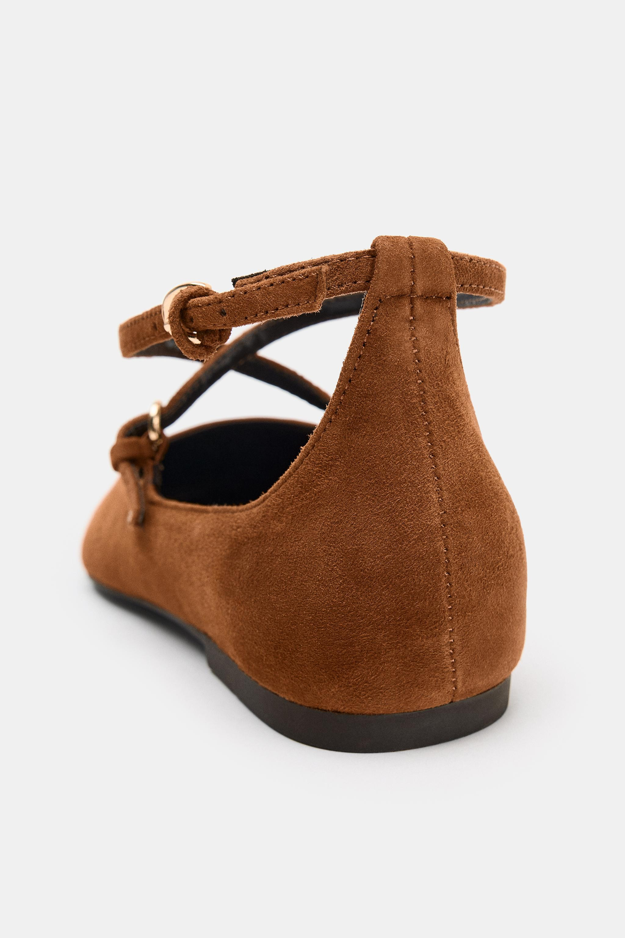 LEATHER STRAP BALLET FLATS | Zara US