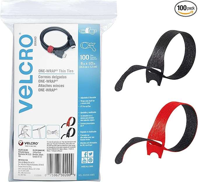 VELCRO Brand Cable Ties, 100Pk - 8 x 1/2" Red and Black, Reusable Alternative to Zip Ties, ONE-WR... | Amazon (US)
