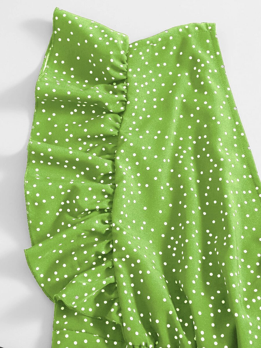 Plus Ruffle Trim Knot Side Polka Dot Blouse | SHEIN