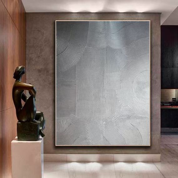 Large Painting Oversize Texture Silver Metallic Abstract Wall | Etsy | Etsy (US)