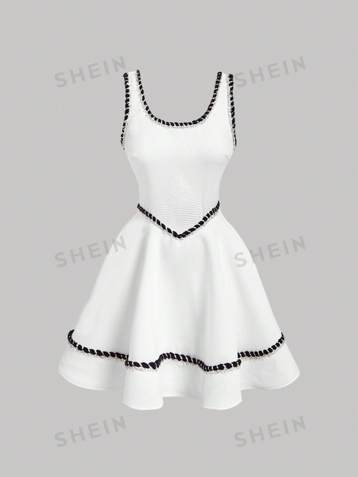 SHEIN MOD Elegant Color Block Sleeveless Woolen Dress With Woven Belt Fall Clothes Old Money Styl... | SHEIN