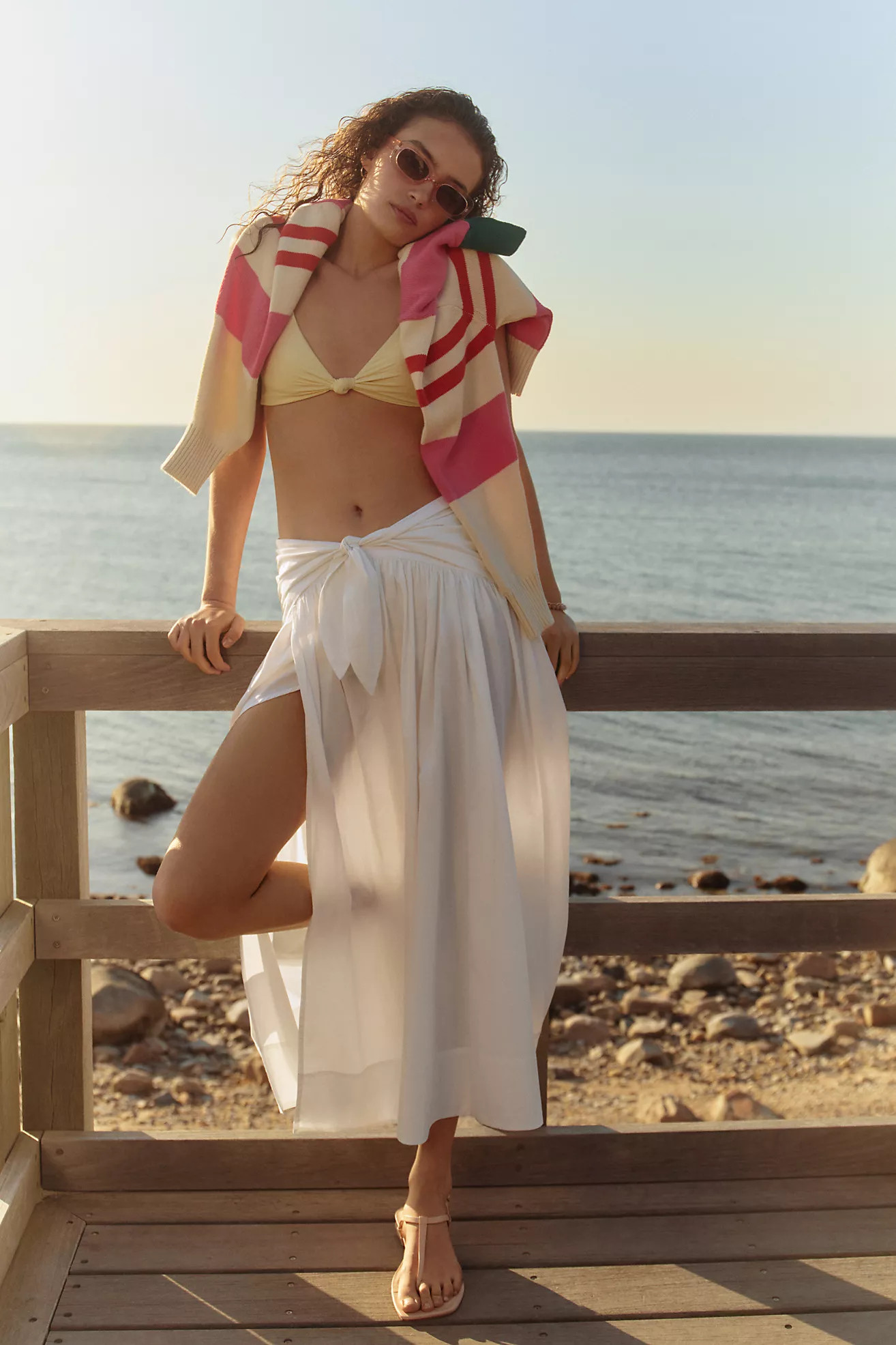 By Anthropologie Poplin Tie-Front Side-Slit Skirt | Anthropologie (US)