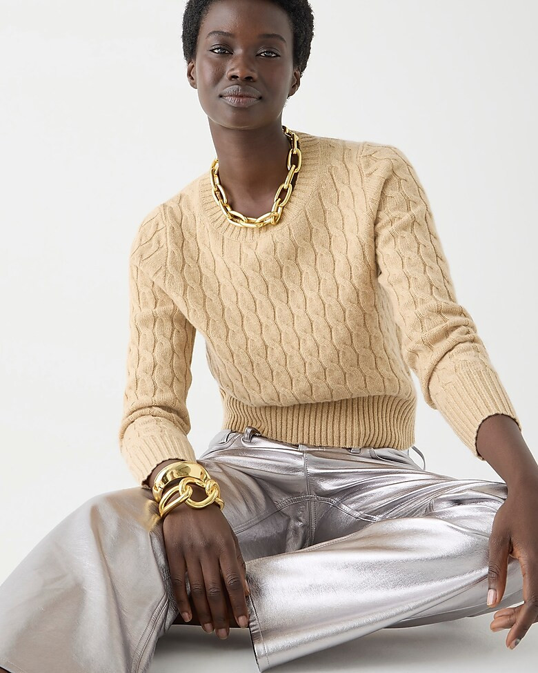 Cashmere shrunken cable-knit crewneck sweater with Lurex® threads | J. Crew US