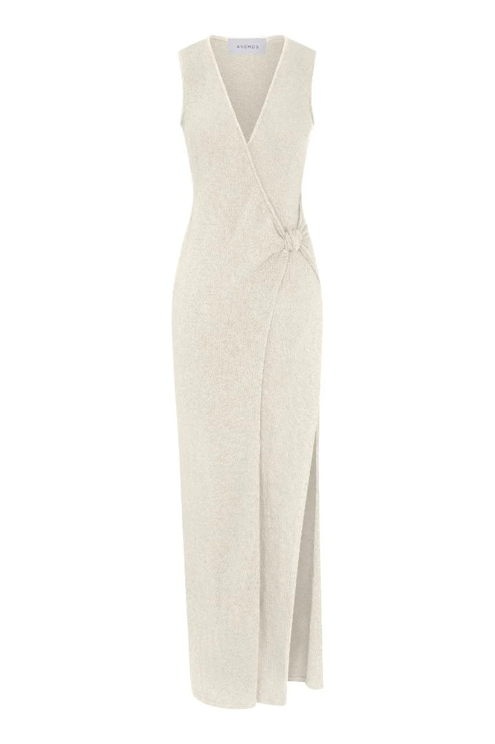 Plunging Knot Wrap Dress In Crochet Knit | Anemos Swim (US)