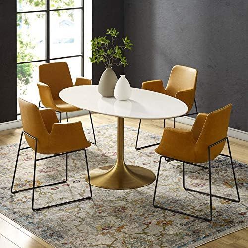 Amazon.com - Modway Lippa 60" Oval-Shaped Mid-Century Modern Dining Table with White Wood Top and... | Amazon (US)