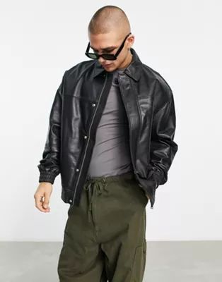 ASOS DESIGN oversized real leather bomber jacket in black | ASOS (Global)