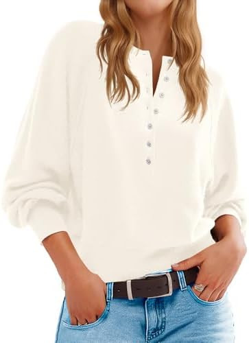 Saodimallsu Womens Button Crew Neck Sweater Fall Long Sleeve Henley Shirts Trendy Loose Knit Pull... | Amazon (US)