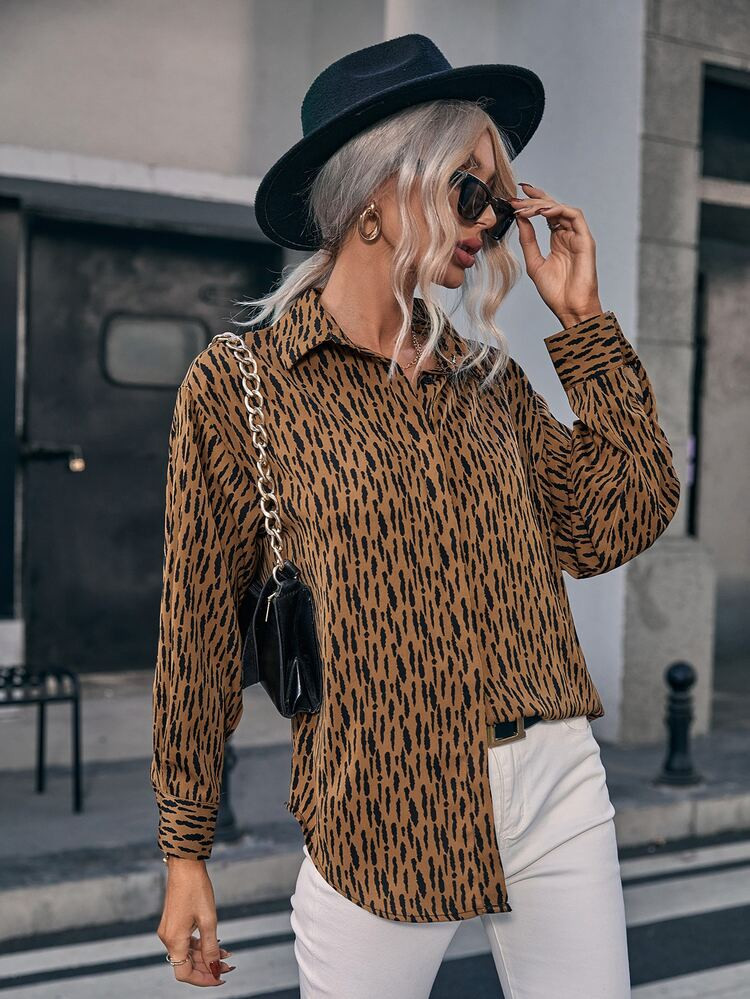 All Over Print Button Up Blouse | SHEIN