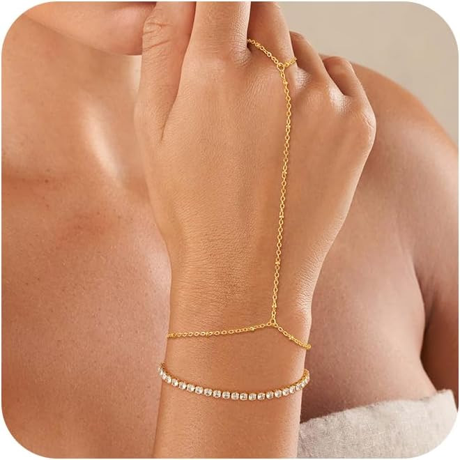 CHESKY Hand Chain Bracelet for Women Trendy, Dainty 14k Gold Plated Ring Bracelets Hand Chain Hyp... | Amazon (US)
