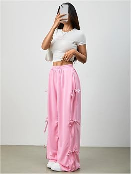 Verdusa Women's Baggy Sweatpants Elastic Waist Casual Bow Wide Leg Pants with Pocket Y2K Going Ou... | Amazon (US)