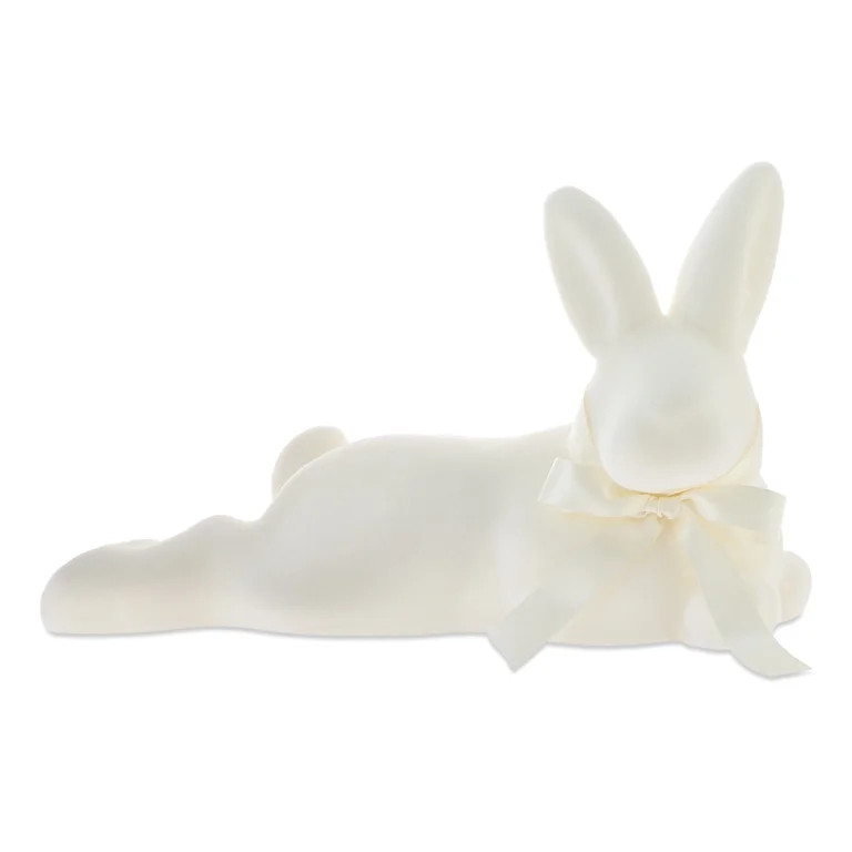 Flocked Laying Bunny Tabletop Decoration, Ivory, 10", Easter Bunny Tabletop Decoration | Walmart (US)