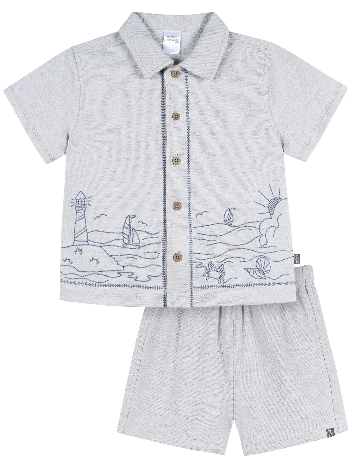 Modern Moments by Gerber Baby and Toddler Boy Button Front Shirt and Short Set, 2-Piece, Sizes 0/... | Walmart (US)