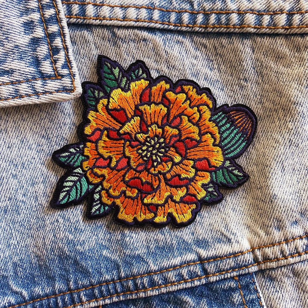 Marigold Embroidered Patch - Flower Iron on Patch - 3x3 - Floral, Botanical, Boho, Nature - Jacke... | Etsy (US)