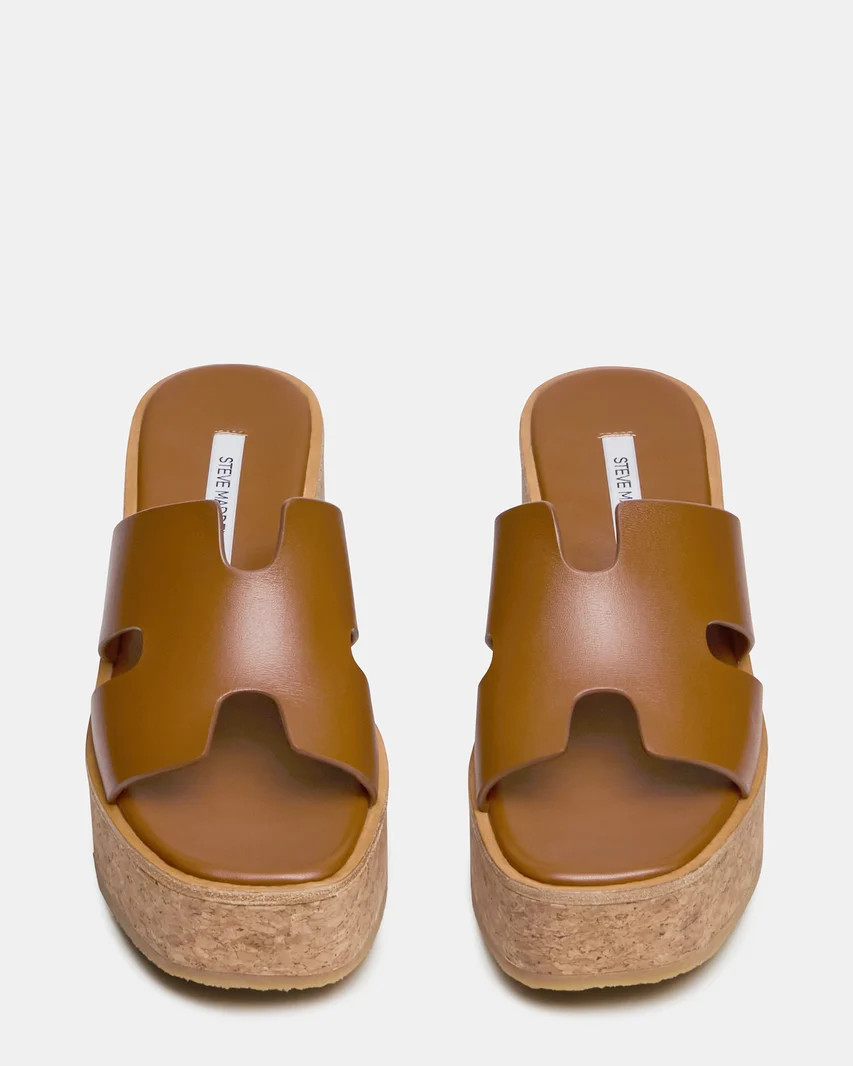 HARMONY Cognac Leather Wedge Mule Cork Platform Women's Sandal | Steve Madden (US)