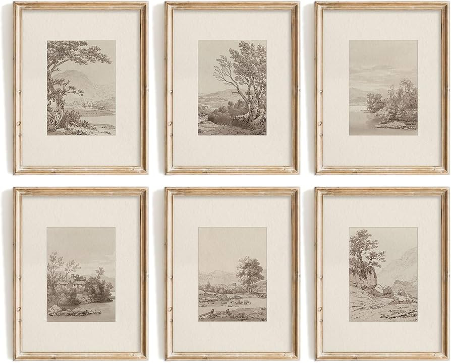 Vodefoad 6Pcs Vintage Wall Art Decor Prints, Minimalist Landscape Sketches, Neutral Gallery Farmh... | Amazon (US)