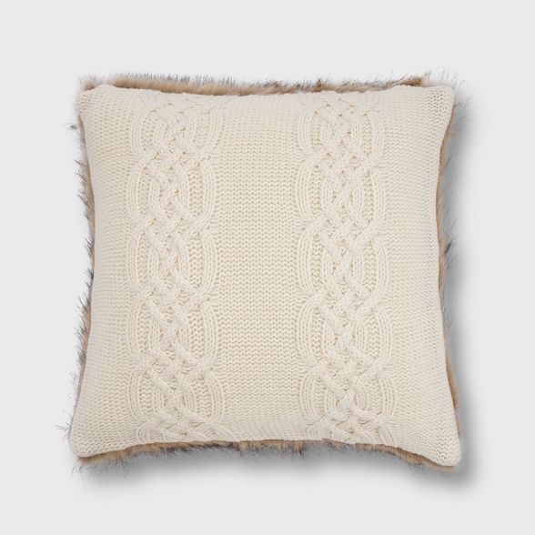 20"x20" Classic Cable Knit with Faux Fur Reverse Throw Pillow - EVERGRACE | Target