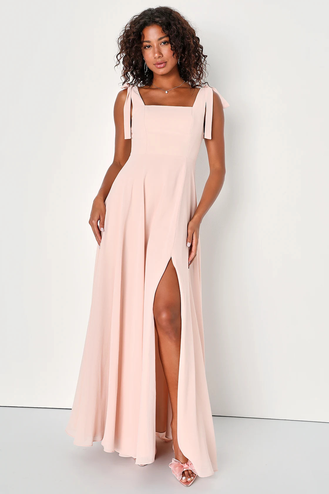 Love Me Forever Blush Tie-Strap Square Neck Maxi Dress | Lulus (US)