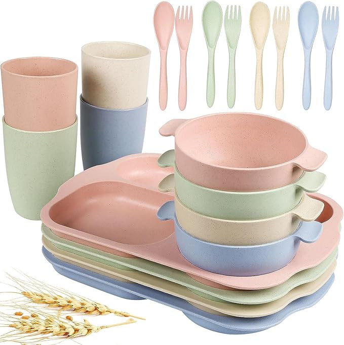 shopwithgreen Wheat Straw Dinnerware Cutlery Set, 20 PCS Kids Toddlers Divided Plates and Bowls S... | Amazon (US)