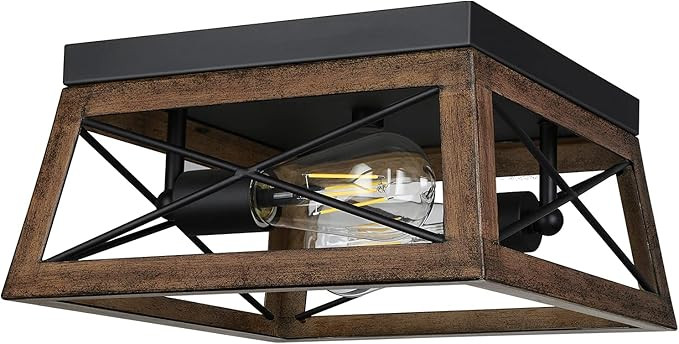 DEWENWILS Farmhouse Ceiling Light Fixture, Metal Flush Mount Ceiling Light with Wood Grain Finish... | Amazon (US)