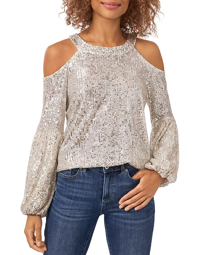 Cold Shoulder Sequined Blouse | Bloomingdale's (US)