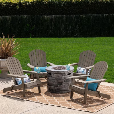 GDFStudio Jasper Outdoor Acacia Wood 5 Piece Adirondack Chair and Fire Pit Table Set, Gray | Target