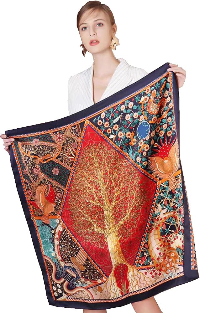 ANDANTINO 100% Silk Scarf 43" Large Square Lightweight Headscarf& Shawl–Women Hair Wraps-With G... | Amazon (US)