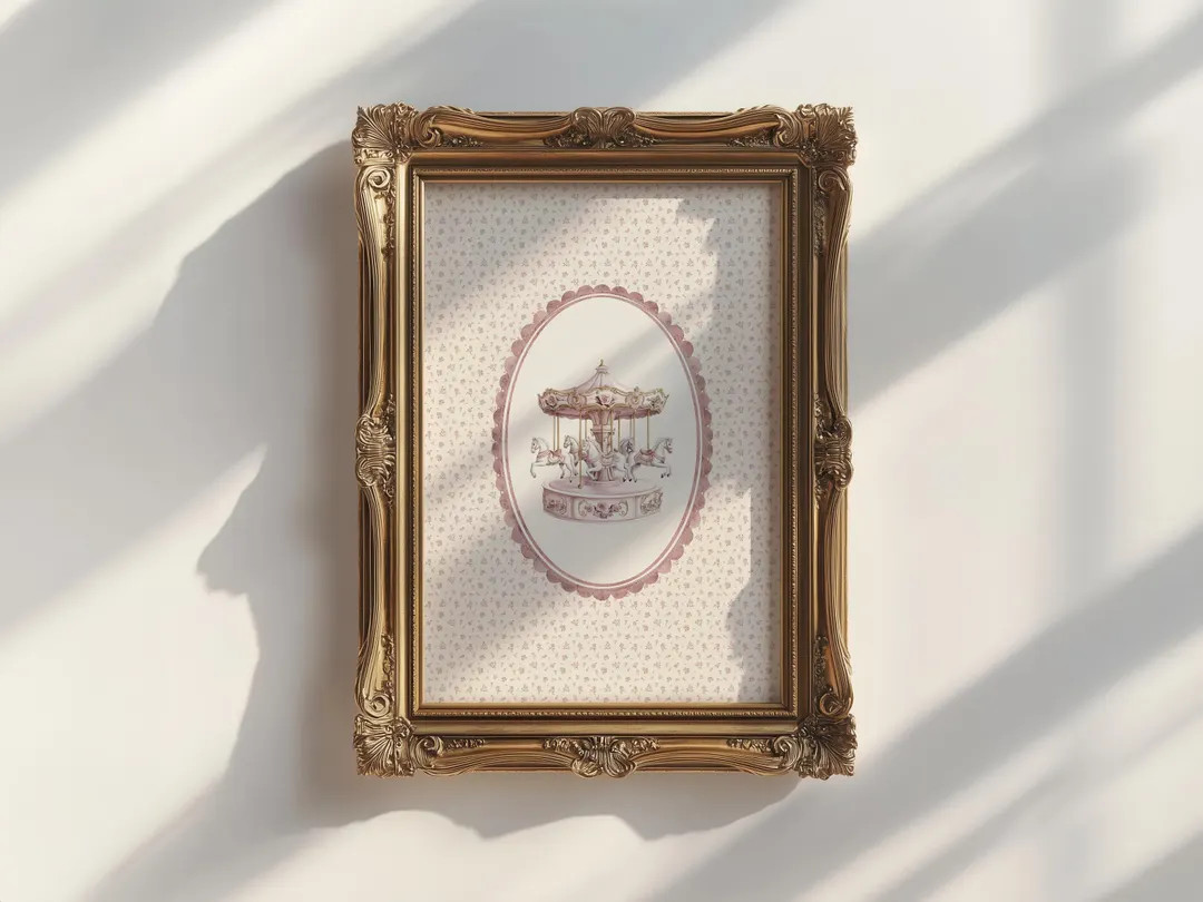 Cottagecore Carousel Nursery Print, Vintage Floral Wall Art for Baby Girl Room - Etsy | Etsy (US)