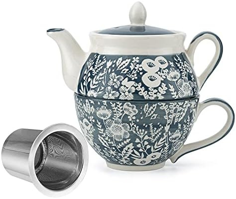 Taimei Teatime Ceramic Tea for One Set, 15 OZ Teapot with Infuser and Cup Set, Grey Teapot Set fo... | Amazon (US)